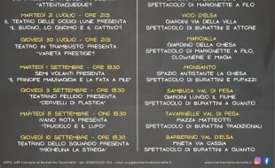 Locandina burattini nei giardini 2026
